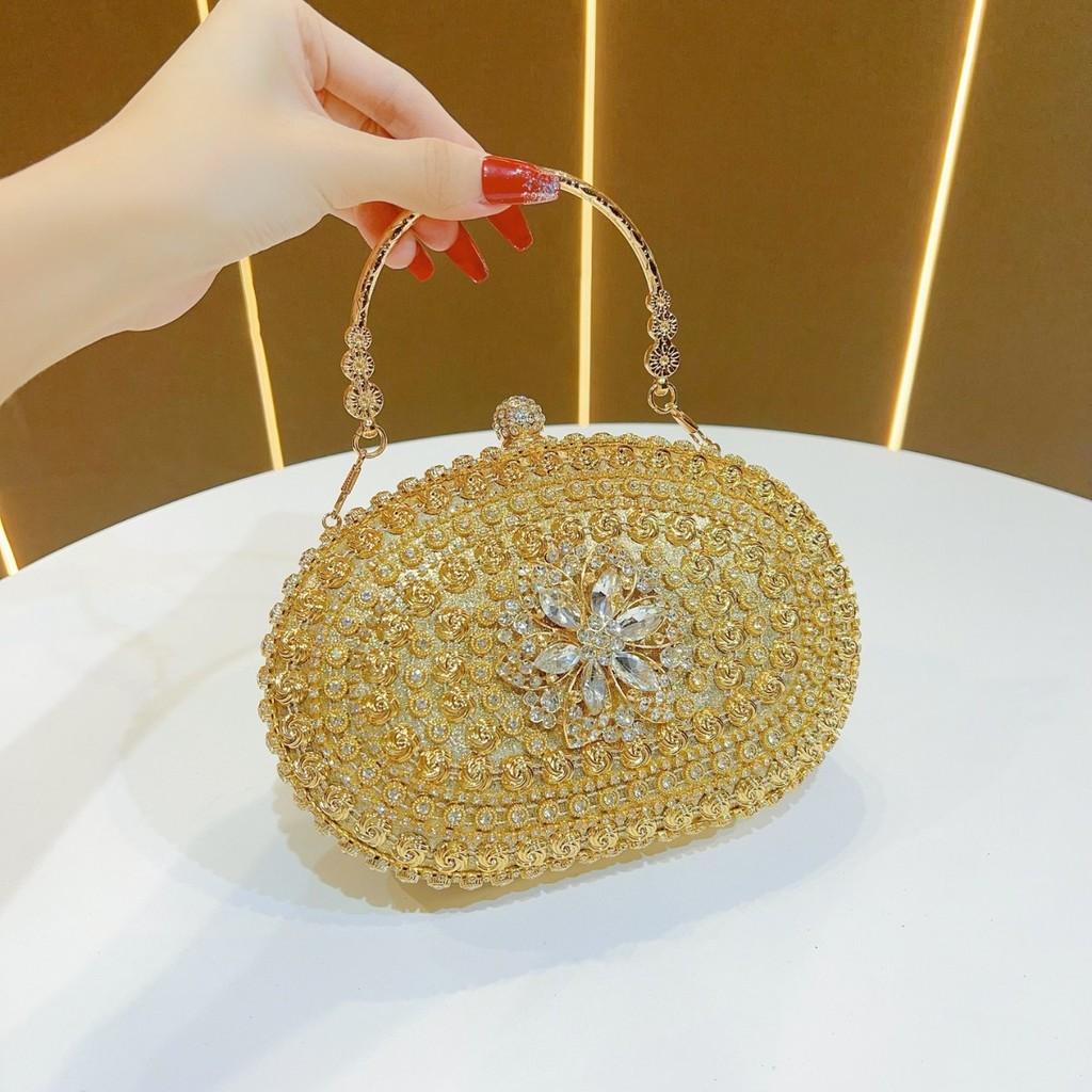 Elegant Evening Clutch Bag With Rhinestones And Chain For Formal Events