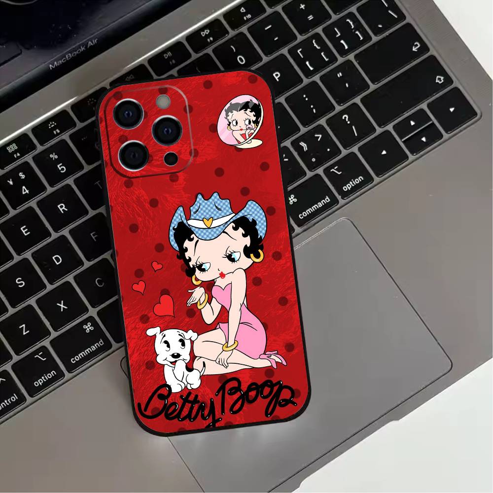 B-Betty Cute B-Boop Phone Case For iPhone 17,16,15,14,13,12,11 Plus,Pro Max,XS,Soft Silicone Black Cover