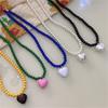Sweet and Cute Girl-style Candy-colored Love Collarbone Chain Versatile Necklace, New Beaded Pearl Necklace.