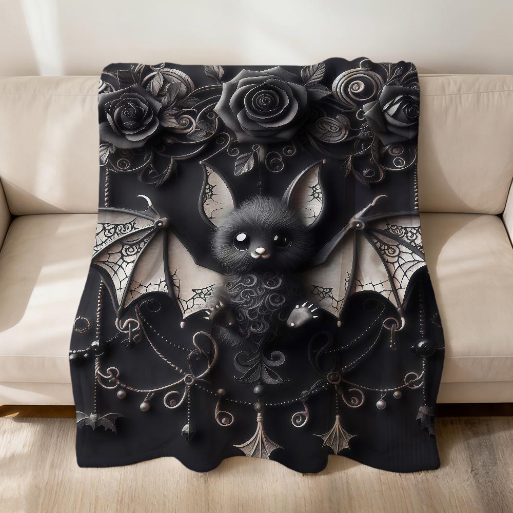vintage dark-themed bats and flower Flannel soft warm plush blanket sofa living room pet hogar bedroom gift home Car portable
