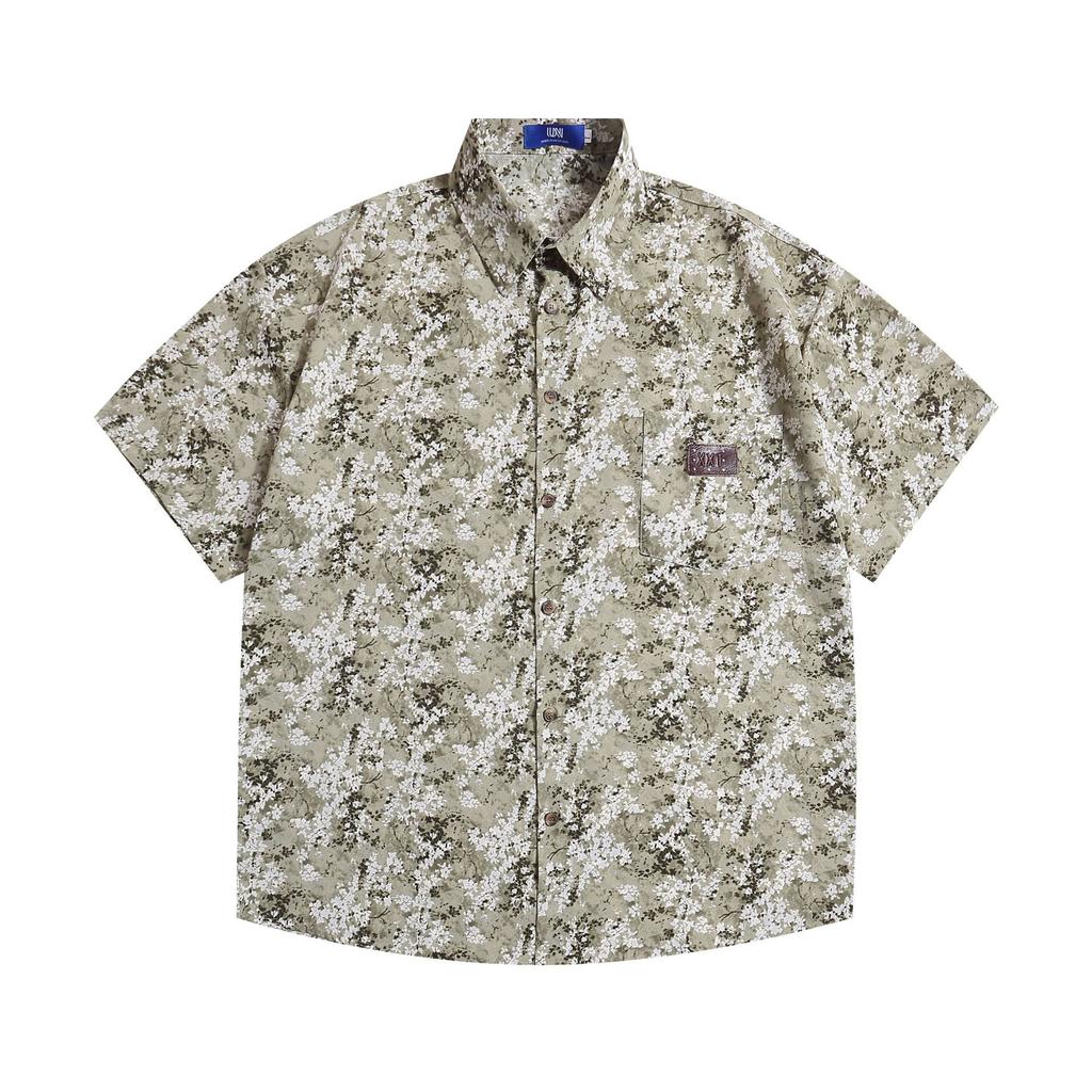 Floral Short Sleeved Shirt for Men, European and American Trend, Digital Printing, Casual Loose Fitting Japanese Style Lapel Shirt, Thin Cardigan