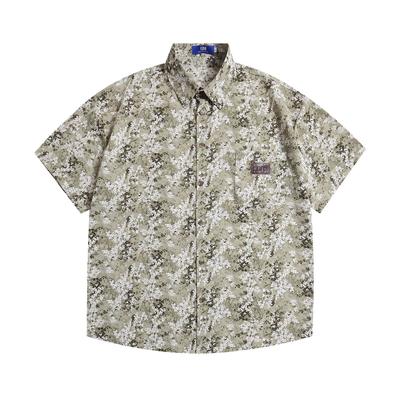Floral Short Sleeved Shirt for Men, European and American Trend, Digital Printing, Casual Loose Fitting Japanese Style Lapel Shirt, Thin Cardigan