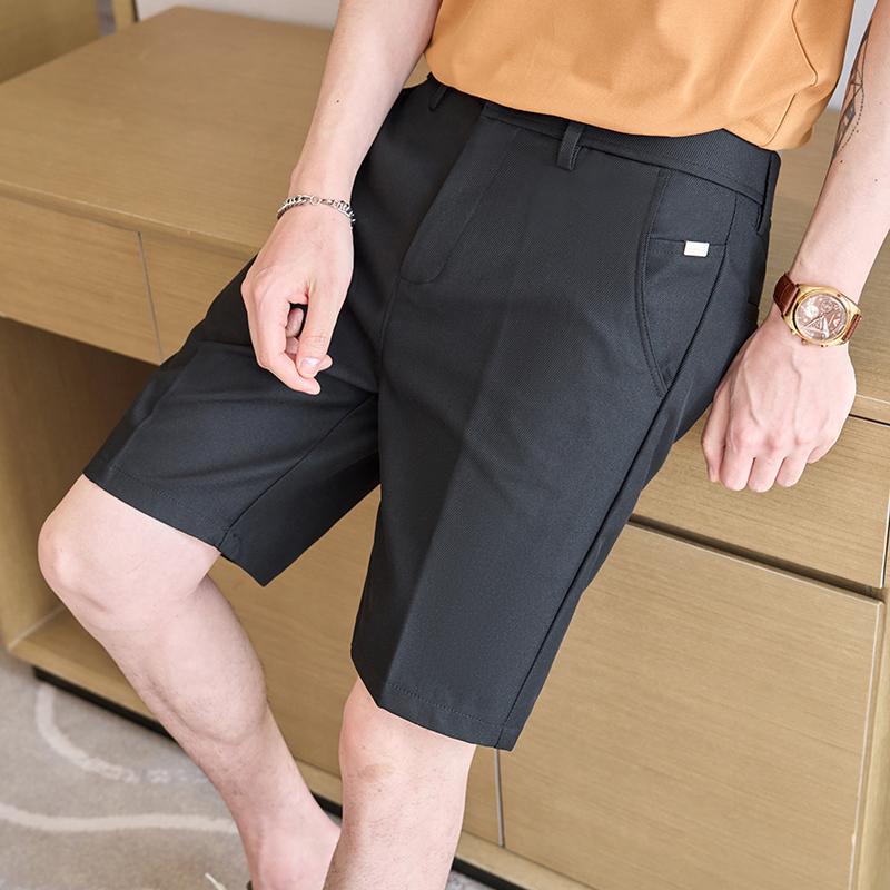 Summer Straight Shorts For Men Korean Fashion Business Casual Knee Length Pants Men's Slim Fit Mid Waist Shorts