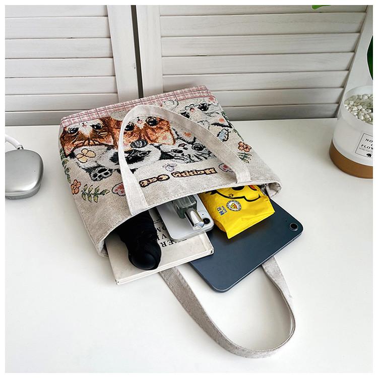 Embroidered Canvas Tote Bag For Women With Zip Closure For Daily Use