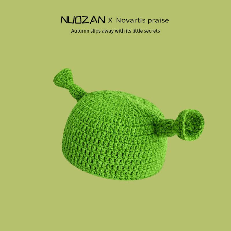 Cute funny handmade hat female autumn and winter cartoon monster Shrek wool hat personalized versatile knitted pullover