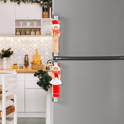 1 Pair Christmas Refrigerator Handle Covers Cookie Man Design Fabric Cloth Kitchen Appliance Handle Sleeves