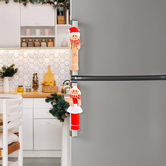1 Paar Weihnachts-Kühlschrankgriffbezüge Lebkuchenmann-Design Stofftuch Küchengerätegriffmanschetten