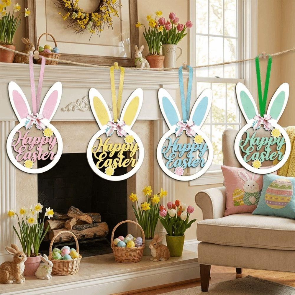 Mit Schleifen Schnur Osterbaum Dekoration Flacher Hase Hängende Ornamente Osterhase Anhänger Ostergeschenke