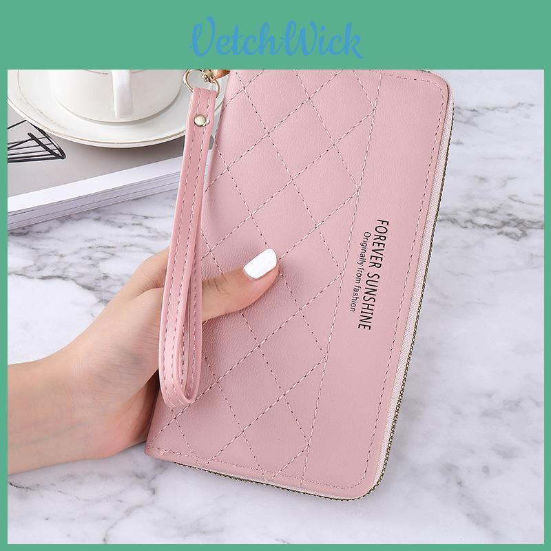 New Korean Style Lady Long Zipper Wallet Solid Color Simple Diamond Card Holder Large Capacity Hand Clutch Bag
