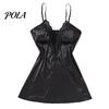 Skin-friendly Sleepwear Women's Satin Lace Chemise Nightgown, Sexy Full Slip Nightgown Babydoll Sleepwear, Sleeveless V Neck Mini Nightdress Pajama