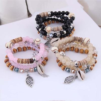 4 pezzi/set braccialetto elastico con perline di caramelle e conchiglie di ciprea da donna bohémien