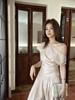 2026 SS Women's Elegant Apricot Pleated Two-Piece: Off-Shoulder Top & Wide-Leg Floor-Length Pants
