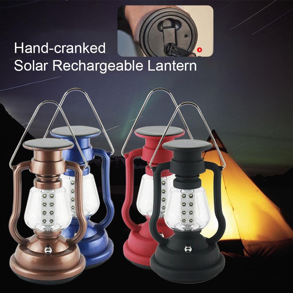Vintage LED Lantern Camping Light Solar Hand Crank Rechargeable LED Portable Lantern For Tent Fishing Garden Outdoor Emergency