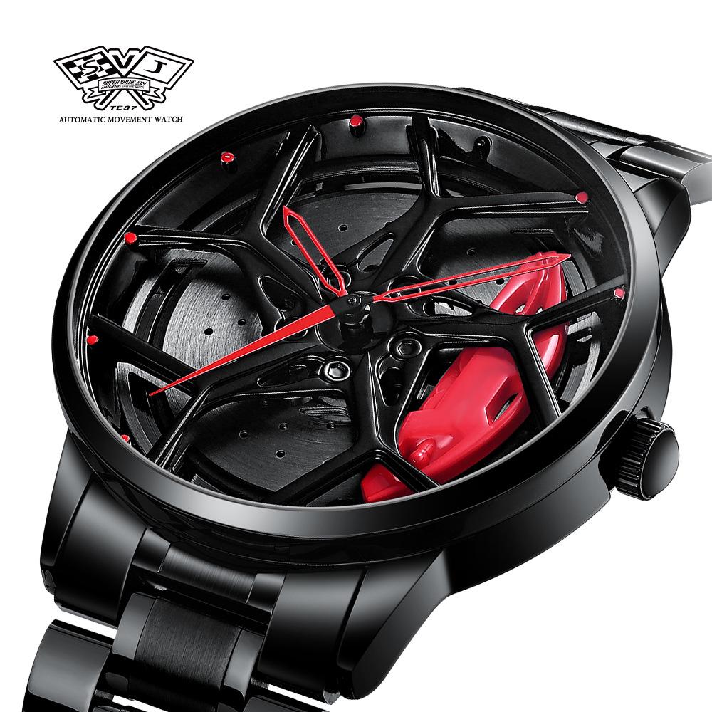 SVJ2021 RS8 Men's 3D Brakes Hollow Dial Sports Car Black Waterproof Watch