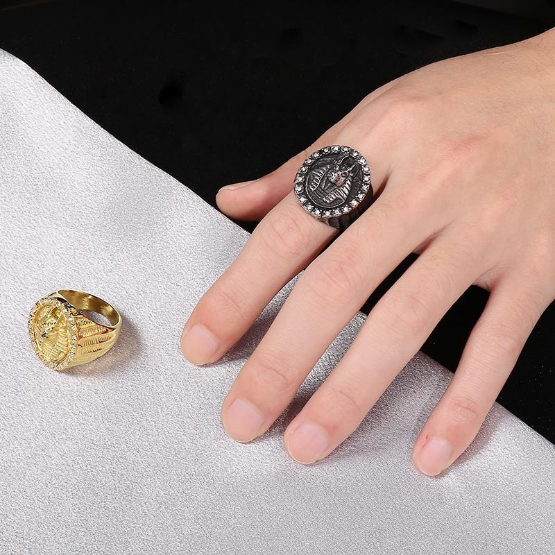 Hip Hop Gold Color Egyptian Mythology Large Ring for Men Vintage Stainless Steel Stone Finger Ring Personalized Trend Jewelryl