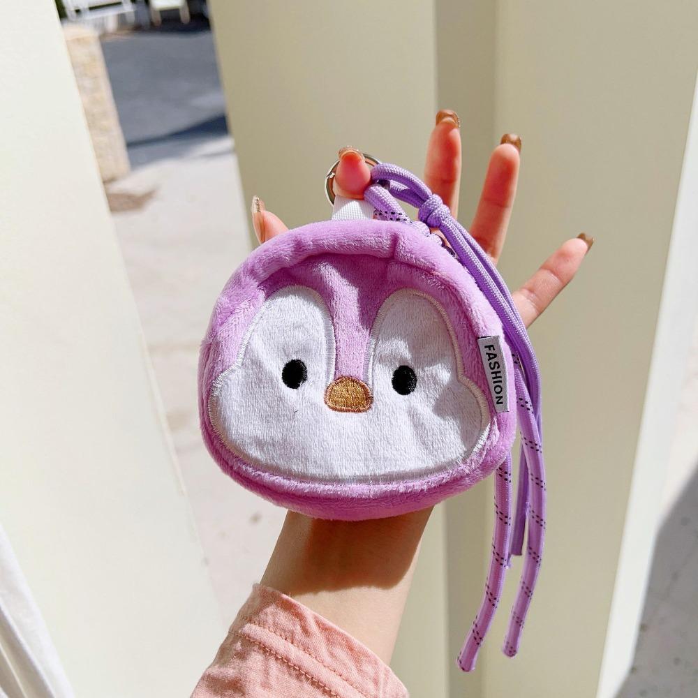 

Cute Cartoon Keychain Colorful Hanging Rope Mini Storage Bag Plush Penguin Coin Purse Students фиолетовый
