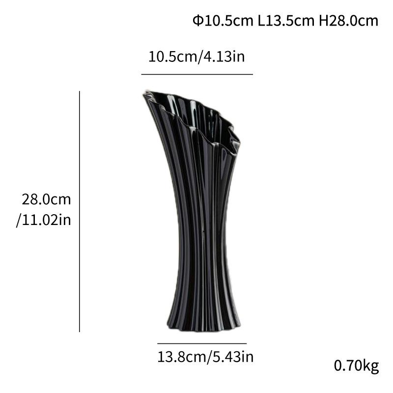 Special-Shaped Striped Ceramic Vase, Simple Flower Insert, High-End Sense, Versatile Home Soft Decoration, Light Luxury Creative Ornament