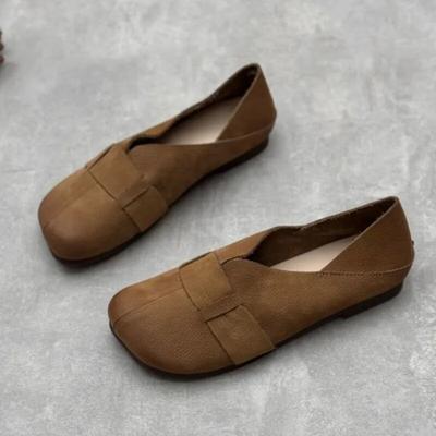 Retro prawdziwej skóry miękka podeszwa mieszkania skóra bydlęca buty damskie ręcznie robione na co dzień płytkie mokasyny z okrągłymi noskami