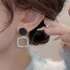 S925 Sterling Silver French Black Diamond-Shaped Stud Earrings - Retro Hong Kong Style, Elegant & Luxurious