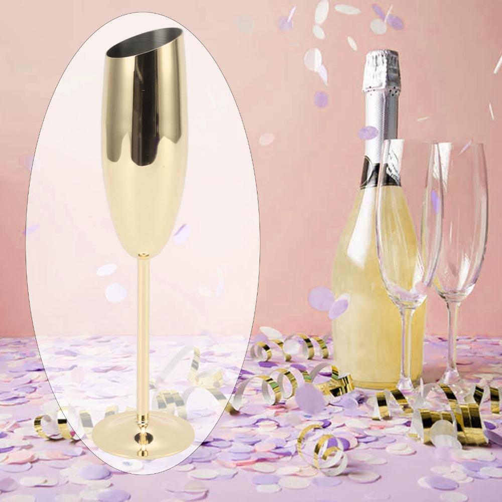 Vergoldetes Glas mit langem Stiel 304 Edelstahl Gold Champagnerglas Metallkelch Hochzeitsparty