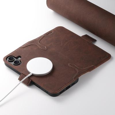 MagSafe Leder Klapphülle für iPhone 17 Pro/Samsung, mit kabellosem Laden, Kartenfach und Ständer.