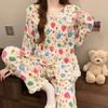 Women's Cartoon Lace Peter Pan Collar Cotton Pajamas - Long Sleeve, Spring/Fall, Winter Style