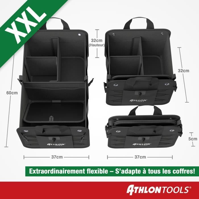Sac de coffre - ATHLON TOOLS - Qualité supérieure - Noir - Compartiments variables - Transport sécurisé