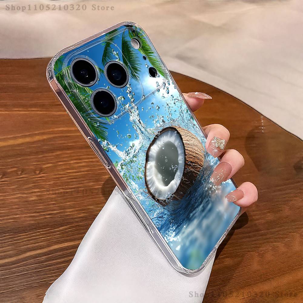 Coconut Fruits Tropical Phone Case For iPhone 16,15,17,12,13,14,11 Max,Pro,Plus,X,XS,XR,SE4,E Mini Transparent Cover