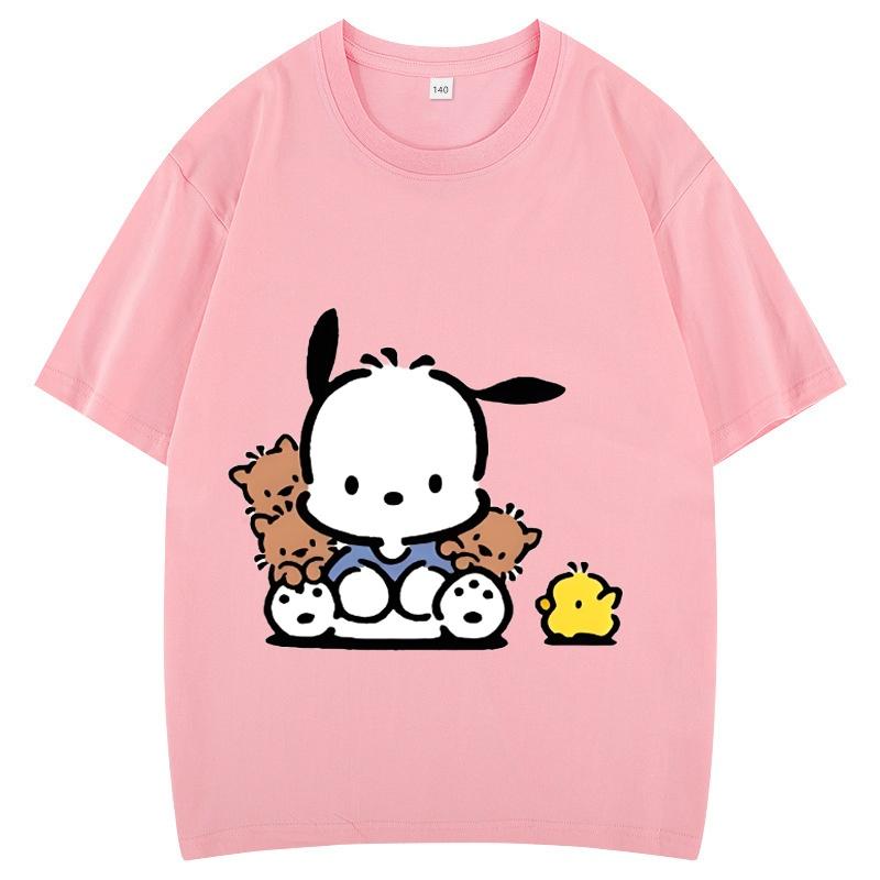Children's T-shirt Sanrio Printed Pochacco Tops for Boys Loose Tees Cute Simple Style Cartoon Girl Clothing