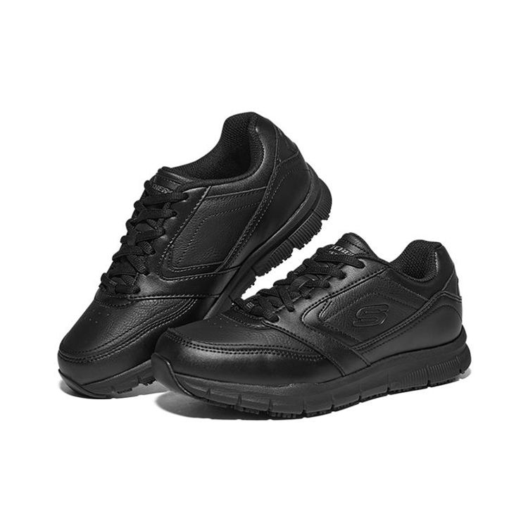 Skechers Work Relaxed Fit Nampa Wyola SR Women Black Wide Width Low Top Casual Shoes Synthetic Leather Logo Detail 77235-BLK