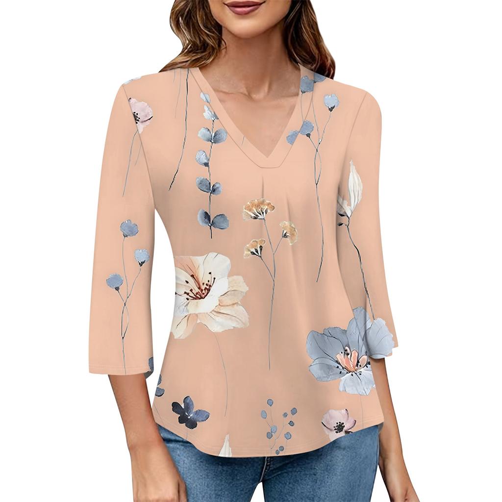 Women's V-neck Gradient Print Three-quarter Sleeve Fashion Top