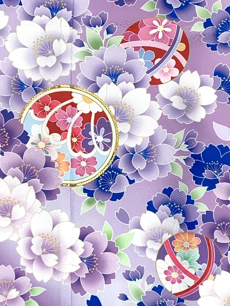 Muromachi 7 Years Old Kimono Golden Koma Fantastic Yotsumi Zori Full Set 753 and Light x Double Cherry Blossom and Flower [Kyoto st. ] Shichi-Go-San