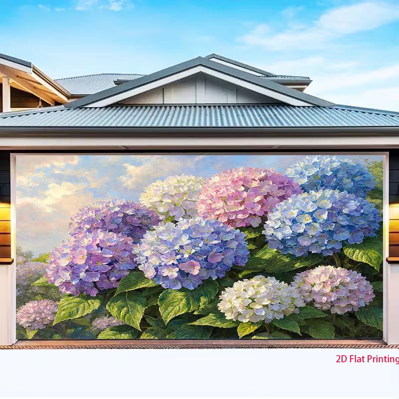 Vintage Hydrangea Floral Backdrop Oil Painting Purple Blue Flower Garden Background