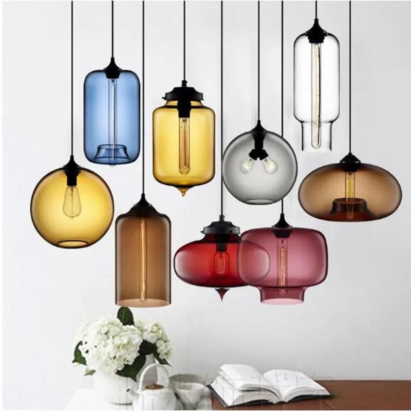 Modern Art Deco Hanging Colorful Glass Pendant Lamp For Restaurant Living Room Kitchen Bar Cafe Hanging Ceiling Light Fixture