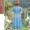 Frauen Sommer Casual Kleid Damen Mittleren Alters Print Kurzarm Plissee Kleider Weibliche Vintage V-Ausschnitt Vestidos