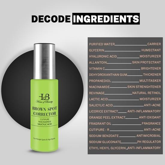 HOUSE OF BEAUTY Brown Spot Corrector Serum with Cutipure, Niacinamice, Salicylic Acid, Vitamin C for Pimple Spot and Age Spot (15 ML)