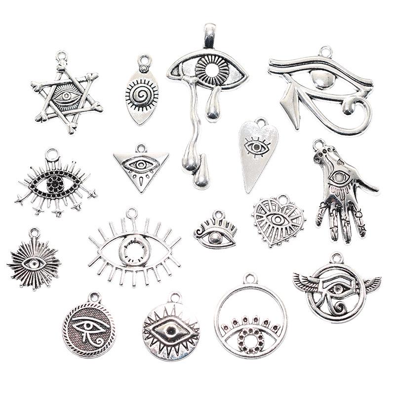 DIY Alloy Jewelry Accessories: 16 Antique Silver Horus Eye Pendants Set