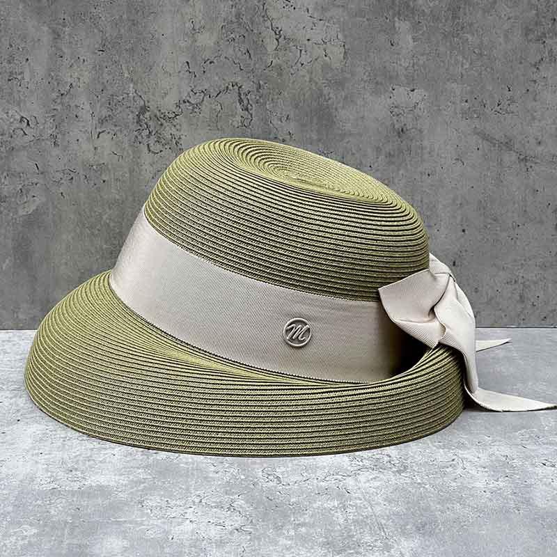 French Elegant Back Fold Bow Straw Hat Women'S Summer Travel Sun Hat Beach Seaside Vacation Sun Protection Basin Hat