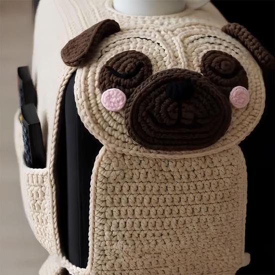 Dog Sofa Arm Organizer Crochet Dog Sofa Armrest Organizer with 2 Pockets And 1 Mug