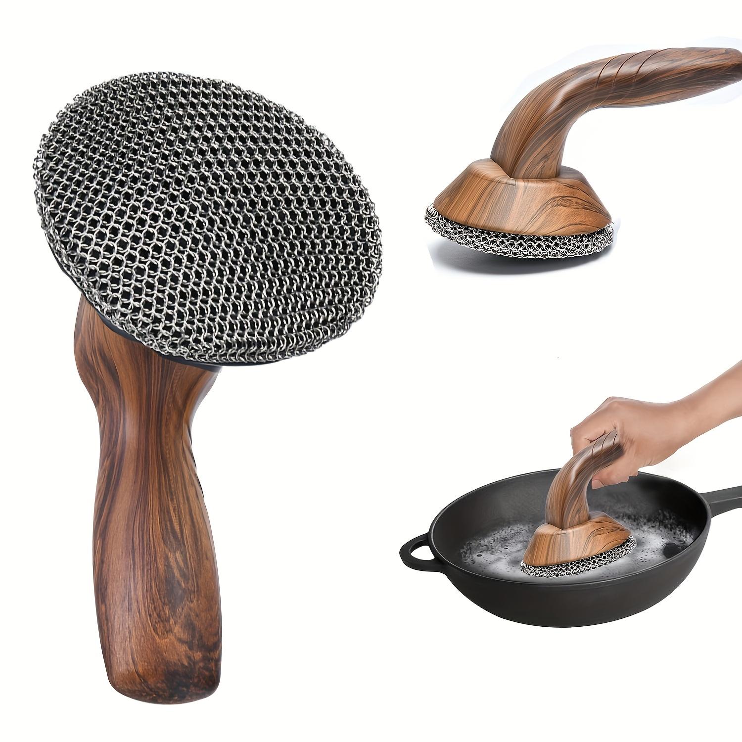 

1 шт. Сковорода премиум-класса из чугуна, щетка для чистки гриля с деревянной ручкой, скребок из нержавеющей стали для легкого ухода за посудой 1pc