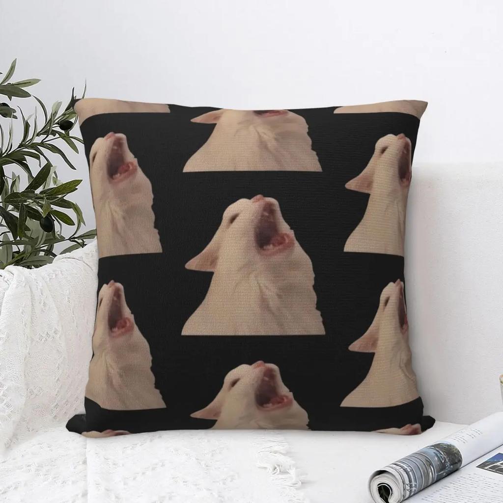 White Cat Screaming Meme Pillow Case Cushion Covers  Zipper Decorative Pillowcase for Sofa