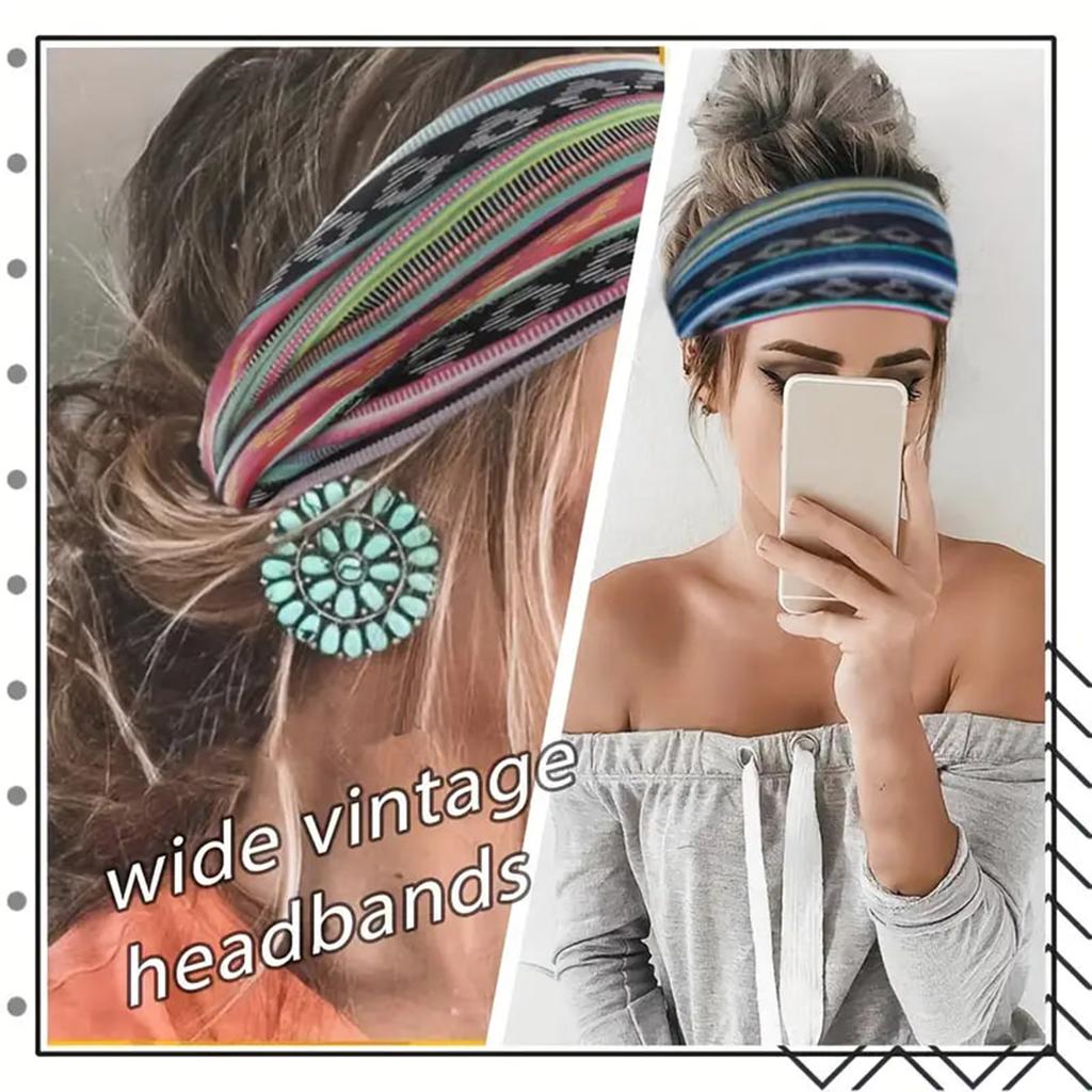 4 STÜCKE Boho Mode Breite Stirnbänder Schweißabsorbierendes Kopftuch Böhmische Haaraccessoires für Sport Tennis Fitnessstudio Übung MIAO-US
