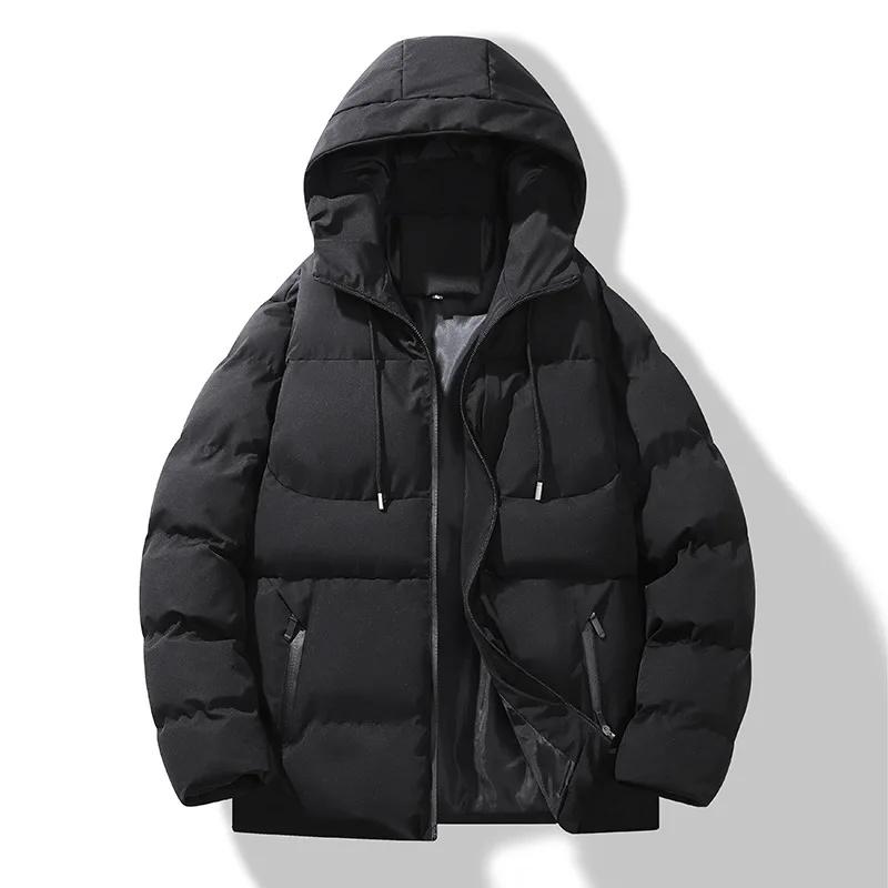 Winter Fleece-Lined Cotton Padded Coat Men's Warm Hooded Puffer Jacket Casual Trendy Loose-Fit Versatile Couple Cotton