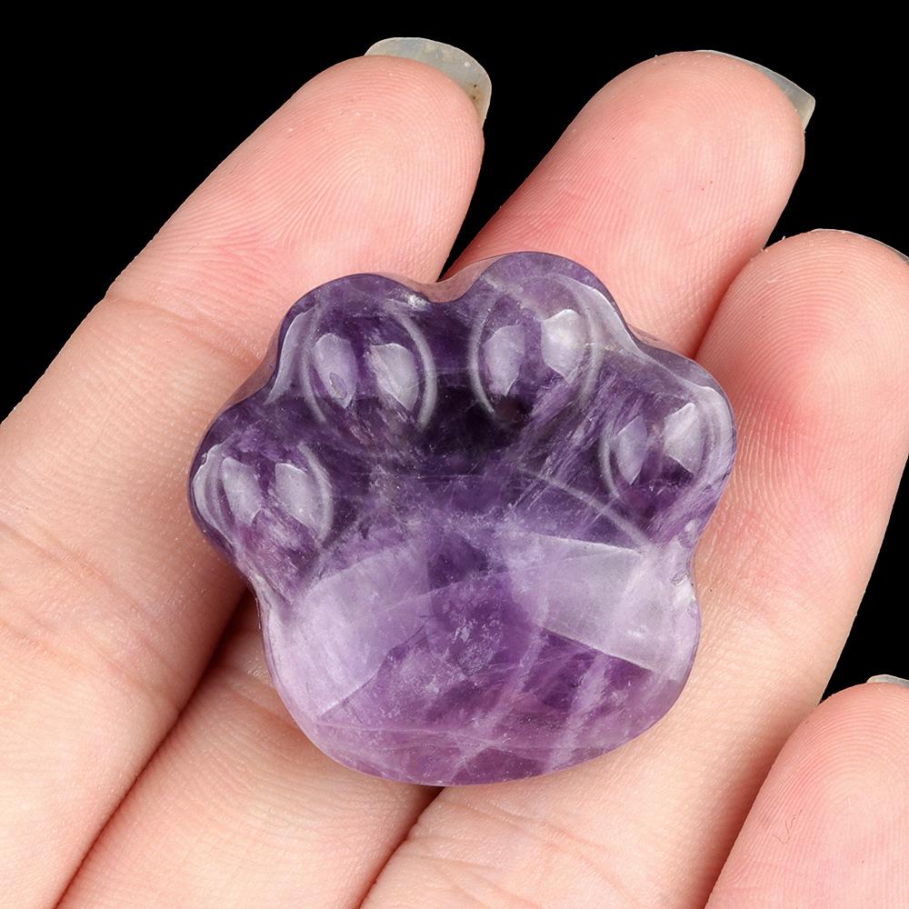 Amethyst Carved Cat and Bear Paw Crystal Ornaments