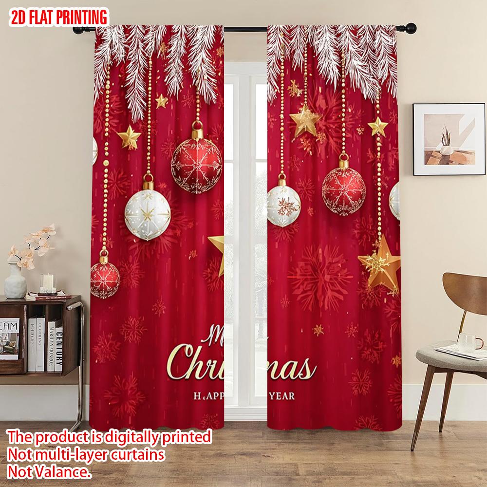 2pcs   plane printing Curtains Christmas Star Polyester Easy Install (without rod) Home Decor Ldeal for Bedroom Living Room
