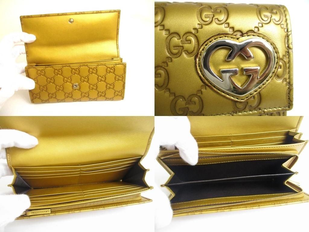 Authentic GUCCI Guccissima Gold Leather Heart Motif Flap Wallet #a776  Refurbished