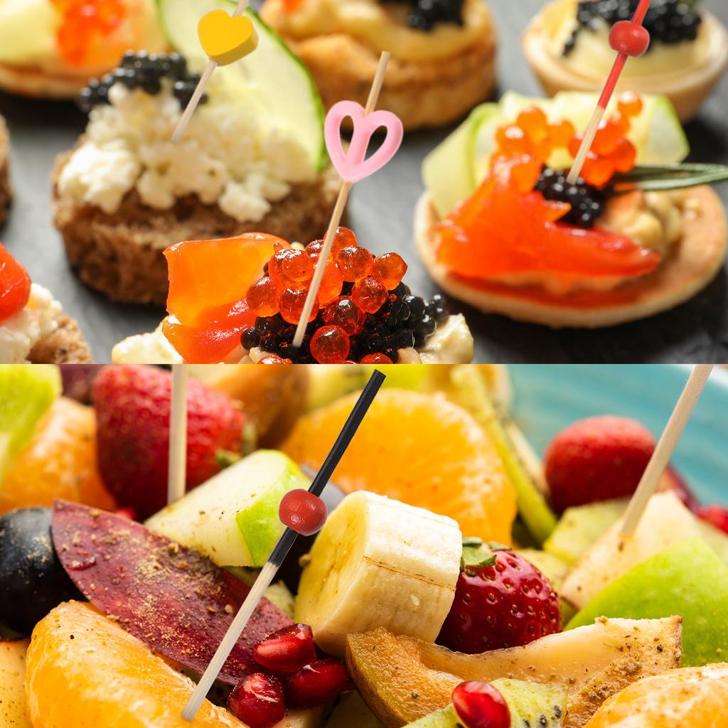 Cocktail-Zahnstocher, 100 Stück 12 cm Bambus Rote Perlenkugel Langer Obstspieß Dekorative Cocktail-Spieße für Getränke Vorspeisen
