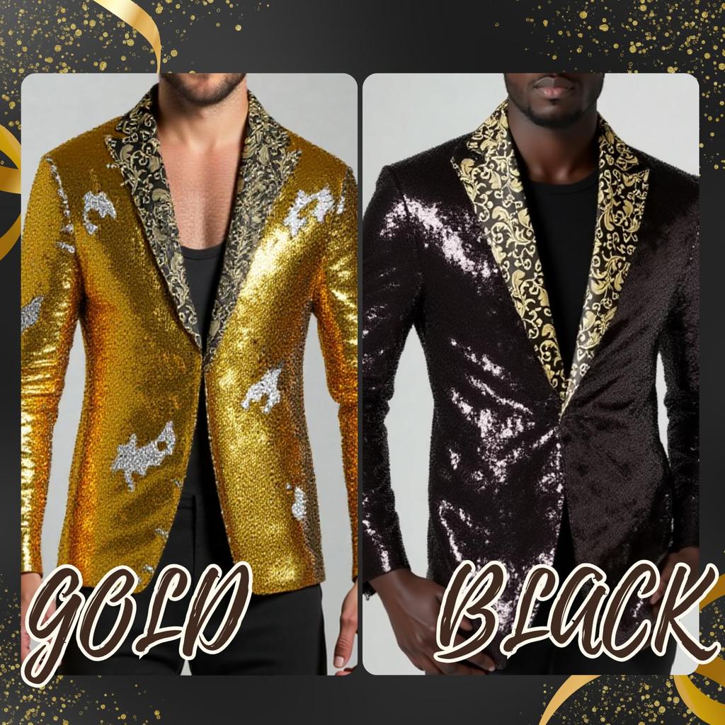 Sequin Jacket for Men Sparkling Stage Stage [ADOSSY] - Costume, Recital, Cosplay, Event, Party, Suit, Tuxedo, Red, Gold, Silver, Black, Wedding,