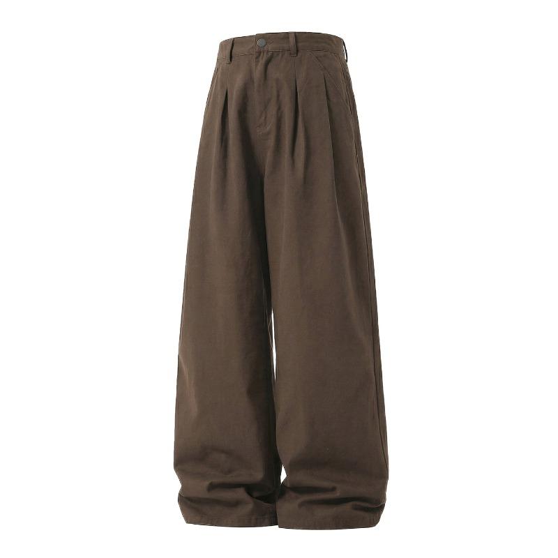 Heren Katoenen Casual Broek Losse Rechte Pijp Dubbele Plooizakken