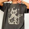 Vintage Rock Cat Playing Guitar Print T Shirt Men Women Casual Tee Y2k Harajuku Streetwear Oversized Cotton Short Sleeve Tops